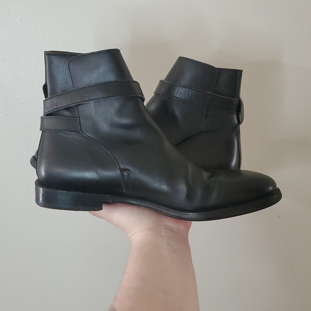 Ypson's Womens Boots Size 39.5 JODHPUR Black Leather Buckle Strap Goodyear Welt - Picture 3 of 13